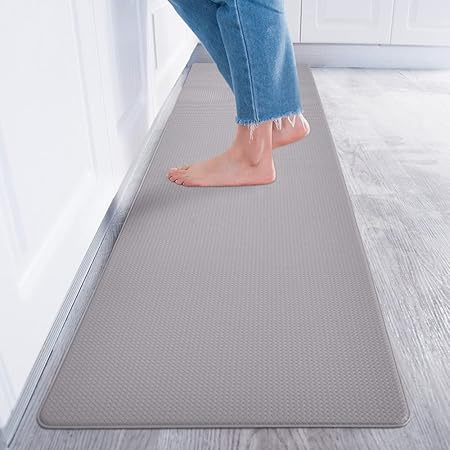 Baibu Home キッチンマット 240 厚さ8mm 低反発 ウレタン 洗濯不要 無地 おしゃれ 拭くだけ 撥水 ポリ塩化ビニル グレー