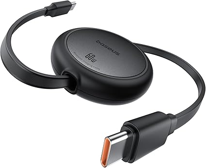 Baseus 充電ケーブル 巻き取り式 USB-C ケーブル 急速充電 60W PD対応 絡まない コンパクト リール式 iPhone16/15 Galaxy iPad Pro MacBook Pro 対応 Free2Pull クラスターブラック