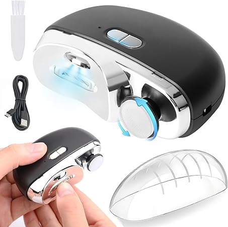 【爪切りと爪磨きが1台2役 ・最高傑作】Yinuaseus 2in1 電動爪切り 両用爪切り爪磨き 2段階スピード爪研ぎ 爪切り電動 Type-C充電式 便利 超軽量爪切り LEDライト付き 簡単操作 爪傷防止 安全 低騒音の電動爪削り 角質ケア 巻き爪 厚い爪 爪ケア 用 赤ちゃん/子供/大人/高齢者と家族全員が使用 安全スイッチが付き 日本語取扱説明書付き(ブラック)