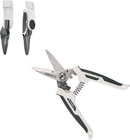 CEERAYZ ハサミ 185mm ノッチ 多目的重作業用 420日本製ステンレス鋼採用 工業用ハサミ 万能ハサミ 金属加工 剪定 ガーデニング用 剪定用 保護シース&磁気ホルダー付 - ホワイトグレー
