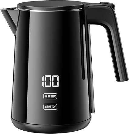 SSYFEI 電気ケトル 1.0L【1000W急速沸騰・デジタル温度表示】7段階温度調節 4時間保温 電気ポット 触れても熱くない二重構造 メモリー機能 空焚き防止 小型 お手入れカンタン お茶 コーヒー ミルク ブラック