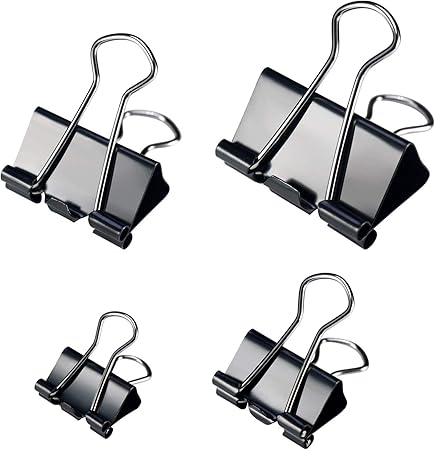 ダブルクリップ 四種のサイズ 15mm 19mm 25mm 32mm 金属製 ブラック 60個入り