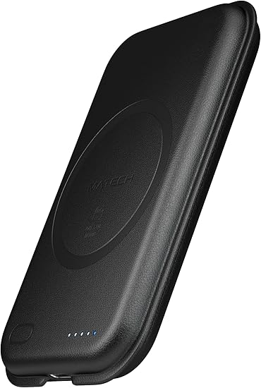 MATECH モバイルバッテリー マグセーフ 5000mAh 薄型 小型 軽量【世界初 本体をワイヤレス充電ができるモバイルバッテリー/MagSafe対応マグネット式/ワイヤレス入出力対応/タイプC PD22W】(MagOn Air 5000,ブラック)