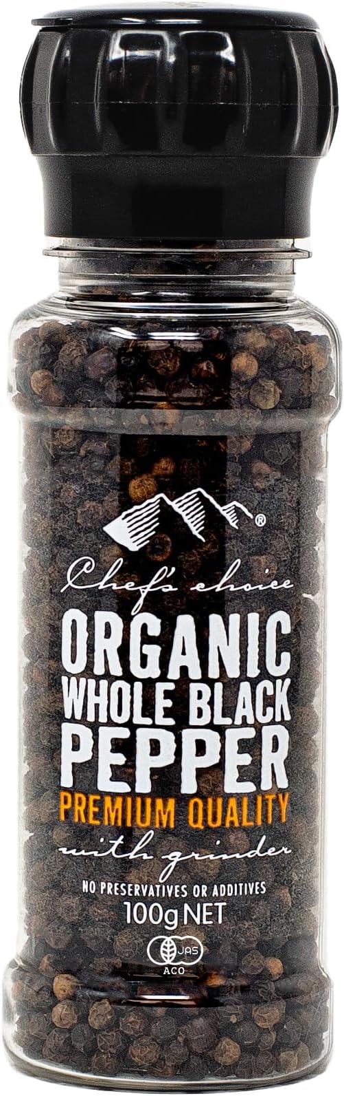 シェフズチョイス オーガニックブラックペッパー or オーガニックホワイトペッパー ミル付き (ブラックペッパー100g)