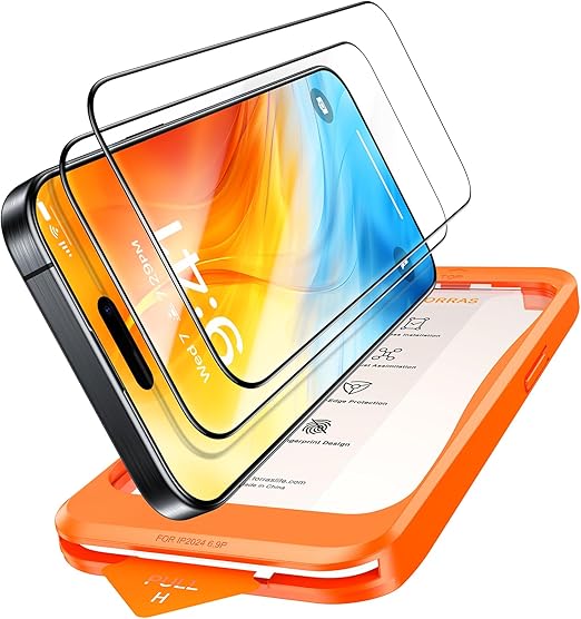 TORRAS iPhone 16 Pro 用 ガラスフィルム 米軍No.1規格 全面保護 10倍強化極細縁 9H超え 自動除塵/吸着 指紋防止 さらさら ズレ/気泡なし 2枚 画期的なガイド枠 6.3インチ いphone16pro 用 保護フィルム GlassGo Ultra