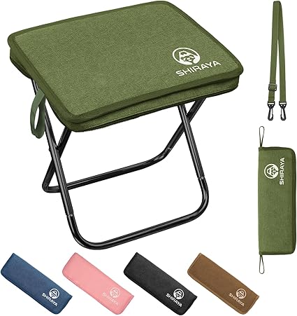 shiraya【2025Newモデル】折りたたみ椅子 アウトドアチェア コンパクト 超軽量 アルミ合金 ショルダー付き 持ち運び便利 収納袋一体型 携帯チェア キャンプ 椅子 日本語説明書付き ハイキング 釣り(グリーン)
