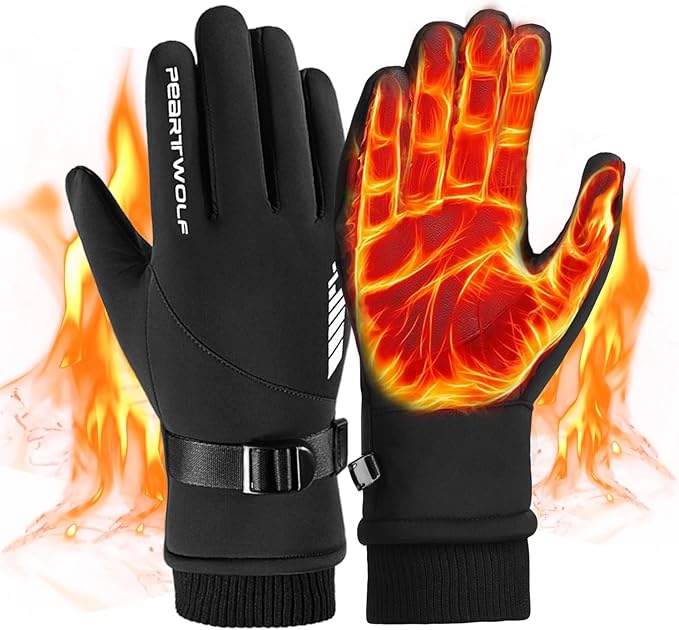 防寒グローブ 保温 厚手 防寒手袋 サイクリング手袋 裏起毛 防水 防風 自転車グローブ タッチスクリーン機能 滑り止め 撥水加工 防風 紛失防止結び付け マジックテープ付き スキー手袋 釣り (ブラック, トール)