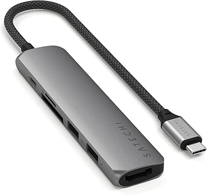 SATECHI USB-Cハブ 6-in-1 Slim Plus マルチポートアダプター, 4K HDMI, 100W PD充電, 2 USB-Aポート, microSD/SDカードリーダー, MacBook, Windows, USB Type-C機器対応(スペースグレイ)