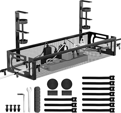 Ankuka Cable Tray, Under-Desk Storage, Hide Wiring, Width 15.7 inches (40 cm), Desk Storage, Top Plate Installation 0.4 - 2.0 inches (1 - 5 cm), Popular Edition, No Drilling Required, Router, Storage