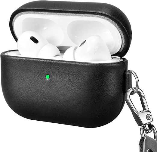 AirPods Pro 2 用 ケース 本革(2022年9月発売専用)落下防止 耐衝撃 保護ケース AirPods Pro2 レザーケース カバー 分離式 全面保護 エアーポッズプロ2 ケース 装着充電可能 LEDライト可視 ワイヤレス充電対応 持ち運びに便利 ストラップ付き(ブラック)