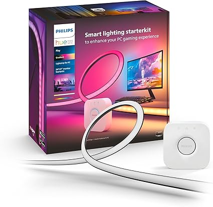 フィリップスヒュー(Philips Hue) スターターセット【LEDテープライト PCライトリボン 24-27インチ モニター対応 + ブリッジ】 - スマート照明 Alexa対応 マルチカラー 1600万色 電球色 昼白色 調光 調色 スマートホーム 間接照明 LED スマートライト 音声操作 アプリ操作 Matter対応 【エンタメ連携対象】 ゲーミングライト