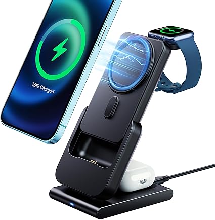 【新モデル 4in1】RORRY ワイヤレス充電器 magsafe対応 モバイルバッテリー 5000mah apple watch 充電器 マグセーフ 15W 折りたたみ式 急速 強力マグネット 充電ドッグ ステーション スタンド 小型 軽量 for apple watch Ultra2/10/9/8/7/se全シリーズとiPhone 16/15/14/13/12/airpodsなど対応 PSE