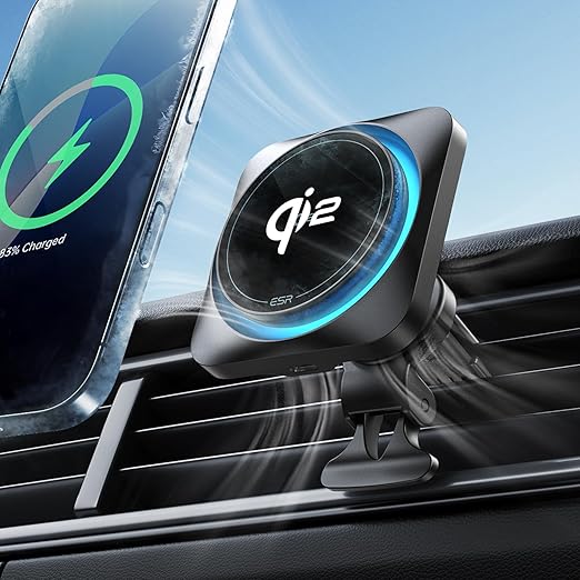 ESR 【冷却ファン内蔵】スマホホルダー 車 Qi2 急速充電 マグネット スマホ冷却機能搭載 超強磁力 Qi2 充電器 magsafe 車載ホルダー CryoBoost 高速充電 自由角度調整 エアコンルーバー/ダッシュボード式 スマホスタンド 車 ワイヤレス充電 iPhone Air 17 Pro Max 16e 16 15 14 13 12、Samsung S25、Pixel 10対応