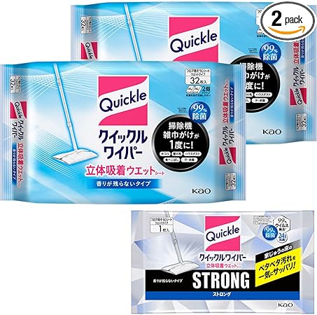 クイックル 【まとめ買い】ワイパー立体吸着ウエットシート 香りが残らないタイプ 32枚×2個 ストロング1枚シート付