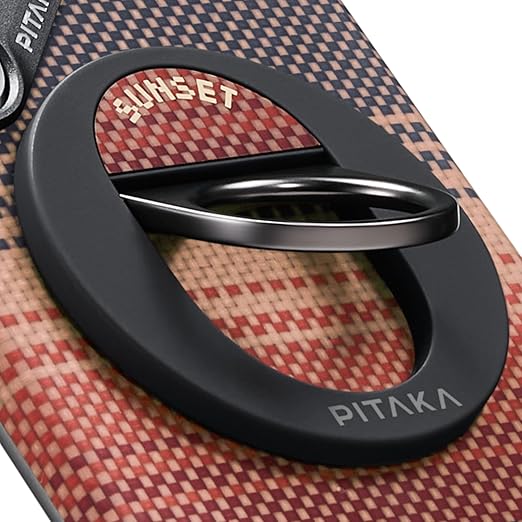 PITAKA MagSafe リング MagEZ Grip マグネット式スマホリング バンカーリング 角度調節可能 スタンド機能付き 1500Dアラミド繊維 カーボン風 MagSafe専用 MagEZ Case 2&MagEZ Case 3に最適 Sunset