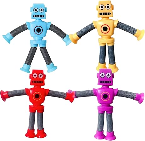 Boono ポップチューブ ロボット 玩具 手足が伸びる ロボット おもちゃ くだらない 面白いプレセント 吸盤 おもちゃ (4個)