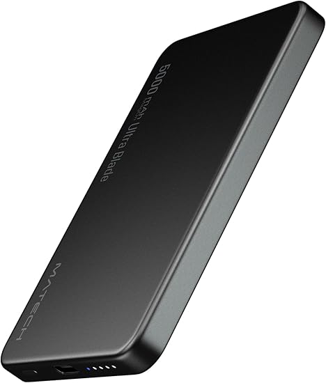 MATECH(マテック)® Qi2 モバイルバッテリー マグセーフ 超薄型 小型 軽量(史上最薄7.55mm, 5000mAh)【MagSafe対応マグネット式/アップグレード版/最大出力15W ワイヤレス/タイプC PD22W/iPhone12~16対応】(MagOn Ultra Blade 5000 ブラック)