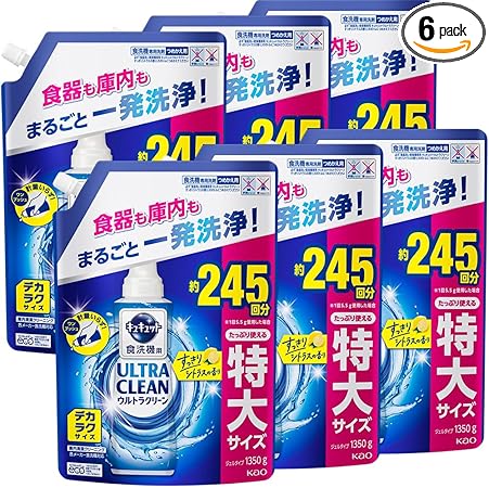 キュキュット 【ケース販売】 ウルトラクリーン デカラクサイズ 食器用洗剤 食洗機用 食器も庫内もまるごと強力洗浄 すっきりシトラスの香り 詰め替え 1350g×6個