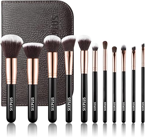 SIXPLUS シックスプラス 11本メイクブラシセット 貴族ゴールド クラシックシリーズ メイクブラシ 化粧ブラシ エレガンス 柔らかい 化粧ポーチ付き ブラック