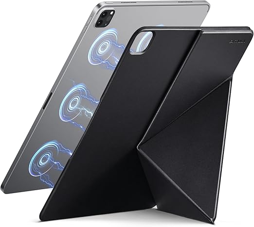 PITAKA iPad Pro 13インチ ケース M4 (2024専用、第7世代) iPad Pro 13インチ カバー 横置&縦置 タブレットスタンド 磁気吸着 超スリム 軽量 極薄 衝撃保護 折りたたみ 角度調整可能 三角形の構造 安定感 iPad スタンド MagEZ Folio 2/ブラック