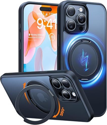 【2024新型!多機能360度回転スタンド】TORRAS iPhone 15 Pro 用 ケース 縦横両対応 リング Halbachマグネット搭載 MagSafe対応 ワイヤレス充電対応 米軍MIL規格 耐衝撃性 防指紋 いphone15pro用ケース アジャスタブルスタンド 6.1インチ「UPRO Ostand R」ブラック