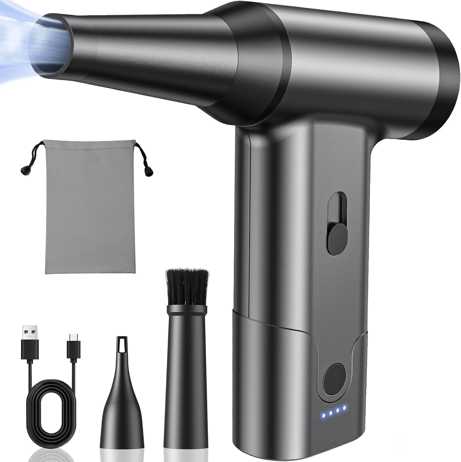 エアダスター 電動エアダスター ブロワー 超強力高速回転 無段階風量調整 電動エアダスター USB Type-C充電式 215g 小型 3種類ノズル付き PC掃除/キーボード/家具/車内/エアコン/洗車用 収納ボックス付き 日本語取扱説明書付き