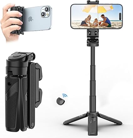 Ulanzi JJ02 自撮り棒 多機能スマホグリップ 三脚【2024新開発 ・超ミニ】4段階伸縮 折りたたみ式 スマートフォンホルダー スマホ 三脚 リモコン付き コールドシュー付き コンパクト iPhone Androidに対応 写真/旅行/動画を撮る/セルフィー/生放送に最適