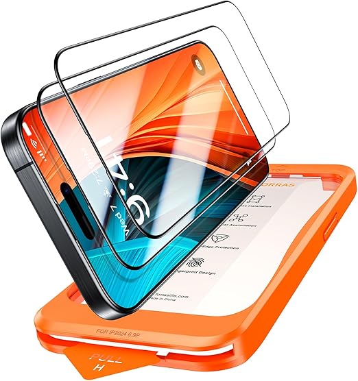 「Just One Pull·宇宙航空材料」TORRAS iPhone15 Pro専用ガラスフィルム 全面保護 強化極細黒縁 9H越え 貼り付け簡単 さらさら 気泡レス 光沢 防指紋 2枚セット 6.1インチ アイフォン15プロ用フィルム GlassGo Ultra