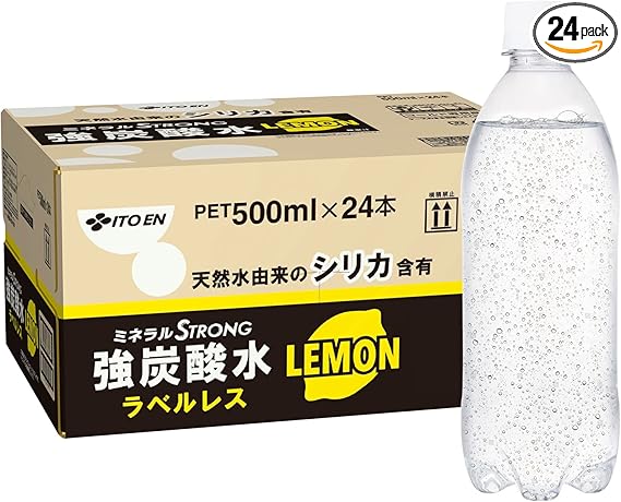 【Amazon.co.jp限定】 ミネラルストロング 伊藤園 ラベルレス 強炭酸水 レモン 500ml×24本 シリカ含有