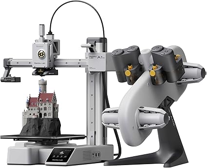 Bambu Lab A1 mini Combo、A1 mini 3D プリンター & AMS lite、多色造形対応、500mm/s 高速高精度、全自動キャリブレーション&流量補正、静音造形(<48dB)FDM 3D プリンター、初心者向け、家庭用、日本語UI対応、造形サイズ:180 * 180 * 180mm³