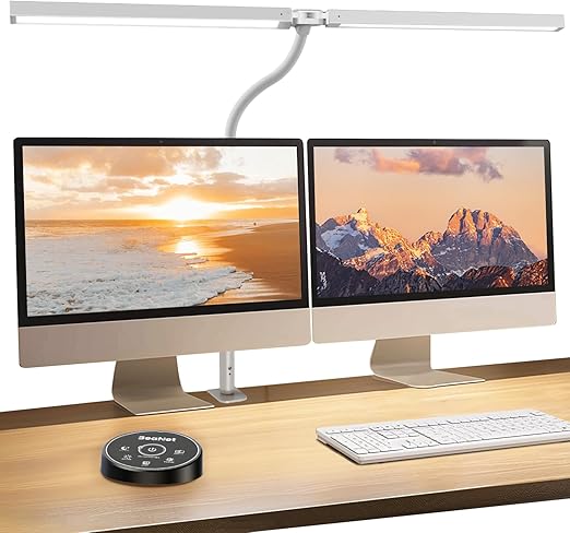 BeaNet デスクライト LED 「無線リモコン・ダブル光源・幅800mm・24W・2000Lx」 5段階調光調色 電気スタンド クランプ「PSE認証済」 幅広 スタンドライト 多角度調節 卓上ライト 目に優しい 読書/勉強/仕事 ホワイト BNT-DEL07(T型 ・Pro版)