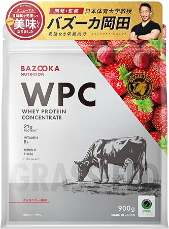 BAZOOKA NUTRITION バズーカニュートリション ホエイ プロテイン バズーカ岡田 監修 WPC ストロベリー風味 国内製造 グラスフェッド 人工甘味料不使用