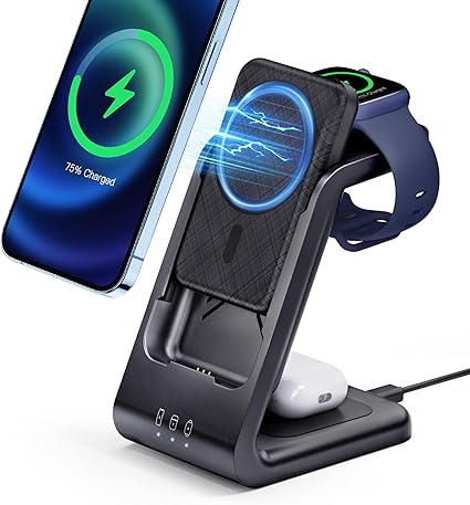 【最新型】RORRY ワイヤレス充電器 4in1 モバイルバッテリー magsafe対応 15W for apple watch 充電器 iphone 同時充電 充電スタンド 5000mah マグセーフ 急速充電器 Type-Cケーブル 置くだけ 小型 軽量 for アップルウォッチ Ultra2/10/9/8/7/se全シリーズとiPhone 16/15/14/13など対応 PSE認証