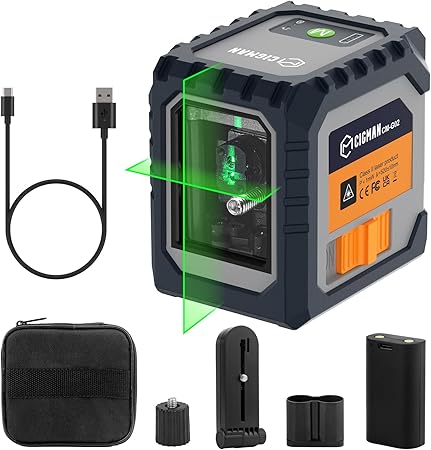 CIGMAN レーザー墨出し器 ミニ型 クロスラインレーザー USB-C充電式電池 モード切り替え不可 自動/手動水平調整 磁気サポート30Mの作業距離 IP54 収納バック付き 日本語取扱説明書 CM-G02