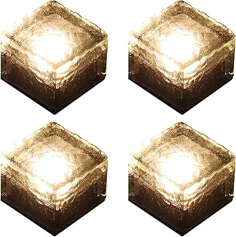 Tablolive Solar Light, Recessed Garden Light, Solar Panel Charging, Outdoor, High Brightness, Waterproof, Automatic Lighting, Set of 4, Ice Flower Style, White/Warm