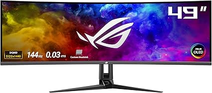 ASUS 有機EL 湾曲 ゲーミングモニター ROG Swift OLED PG49WCD 49インチ / QD-OLED / 144Hz / 0.03ms / HDR/G-SYNC® / カスタムヒートシンク/ROG Smart KVM / 90W Type-C/DisplayPort 1.4 / HDMI (v2.1) / 国内正規品