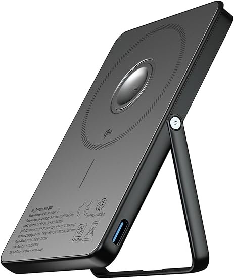MATECH(マテック)® Qi2 モバイルバッテリー マグセーフ 小型 超薄型 軽量(薄さ8.5mm, 5000mAh)【アップルウォッチ 充電器/MagSafe対応マグネット式/ワイヤレス充電 最大出力15W/タイプC PD22W/iPhone12~16対応】(MagOn Watch Slim 5000 ブラック)