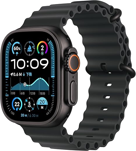 Apple Watch Ultra 2(GPS + Cellularモデル)- 49mmブラックチタニウムケースとブラックオーシャンバンド - 先進的なディスプレイ、睡眠時無呼吸の通知、高速な充電、Suica対応、スマートウォッチ、スポーツウォッチ