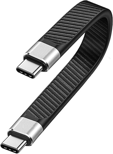 Ezo® Flex USB-C to USB-C 短いケーブル 13.5cm 平形 高速データ転送20Gbps 高速PD充電100W USBC - USBC Type-C to Type-C フラットケーブル Thunderbolt 3 / 4 対応 (タイプ C-C)