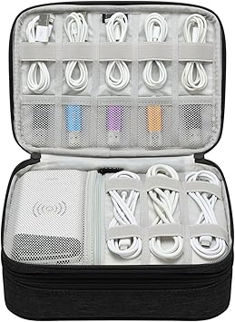 ガジェットポーチ ガジェット 収納 ガジェットバッグ PC周辺小物 収納ポーチ トラベルポーチ 小物入れ 撥水 仕切り 電源コード収納 (black)