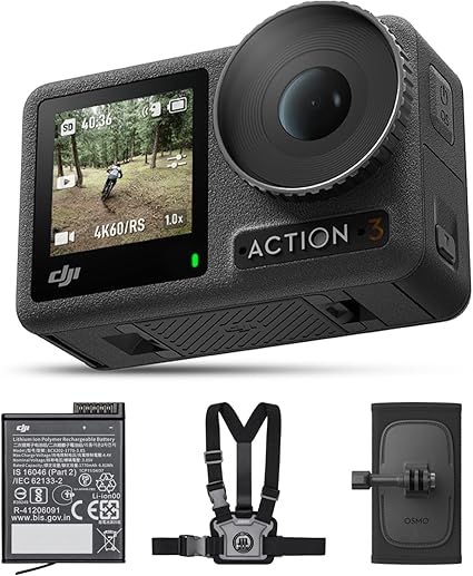DJI アクションカメラ Osmo Action 3 アウトドアコンボ 4K/120fps ハイキングやサイクリング向け チェスト&バックパックストラップマウント付属 スーパーワイドFOV HorizonSteady 耐寒性 最大320分の駆動時間(2個のバッテリー使用時)