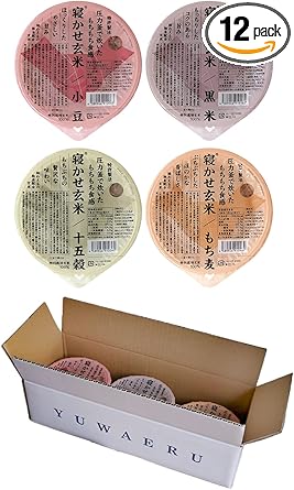 結わえる 寝かせ玄米 4種ミックス (玄米 食べ比べ) レトルトご飯 玄米パック (小豆/黒米/もち麦/十五穀) レンジで簡単調理 玄米ご飯 (180グラム (×12))