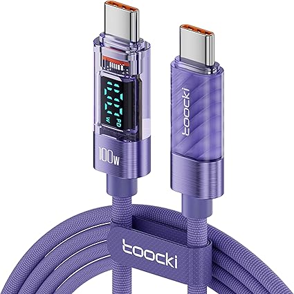 toocki usb c ケーブル 100W PD LEDディスプレイ搭載 1M タイプc パープル 急速充電 typec Phone 16/Phone 15/Phone Plus、MBook Air/Pro、Galaxy、Switch等USB-C機種対応