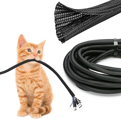 JOTO ケーブル収納スリーブ 長さ約4.5M 直径1.3cm DIY切断可能 PET素材、家庭用/オフィス用 -ブラック