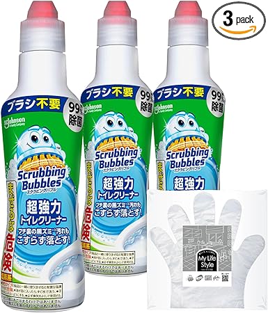 スクラビングバブル (Scrubbing Bubbles) 超強力トイレクリーナー 400g×3本 お掃除手袋つき トイレ洗浄剤 黒ずみ 洗浄 まとめ買い 洗剤 【Amazon.co.jp 限定】