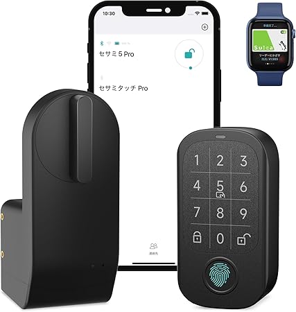 【最上位モデル】CANDY HOUSE キャンディハウス スマートロック SESAME 5 Pro+ セサミタッチPro オフィス 店舗 指紋認証 ICカードリーダー 暗証番号 Suica対応 PASMO対応 Apple watch Felica MIFAIR モバイルSuica 工事不要 取付カンタン 防犯対策