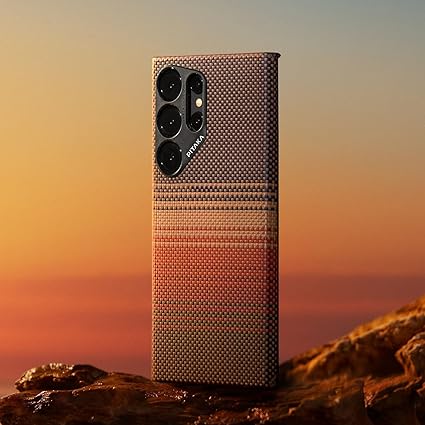 「PITAKA」Galaxy S24 Ultra ケース アラミド繊維製 高級なカーボン風 超薄 超軽量 耐衝撃 ミニマリスト シンプル デザイン ワイヤレス充電 対応 カバー (Sunset)