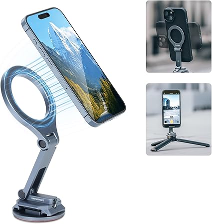 Ulanzi F38スマホホルダー magsafeに対応 スマホ三脚マウント 角度調整 スマホ三脚アダプター 1/4ネジ穴付き マグネット式車載ホルダー 67.6g軽い 折りたたみ式 3MVHB強力ノンマーキング両面テープ付きF22/F38/iphone15/14/falcamカメラケージ/三脚などに対応 アルミ製