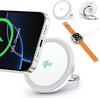 RORRY magsafe充電器 【超小型・qi2公式認証・真15wワイヤレス】3in1ワイヤレス充 電器 apple watch 充 電器 iPhone&AppleWatch同時じゅうでん スマホリング・スタンド付 超薄 超軽量 コンパクト qi2 充電器 置くだけ充電 iPhone 16/15/14/13/12/Apple Watch Ultra2/10/9/Airpodsなどに対応