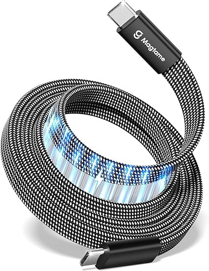Magtame タイプcケーブル フラット平形 磁石自動収納 240W/5A急速充電 type-cケーブル QC4.0/PD3.1対応 usbc-usbcケーブル 金属製コネクタ 二重ナイロン iPhone15/MacBook/iPad/Samsung/Xperia Galaxy/Xperia等対応(ブラック-1M)